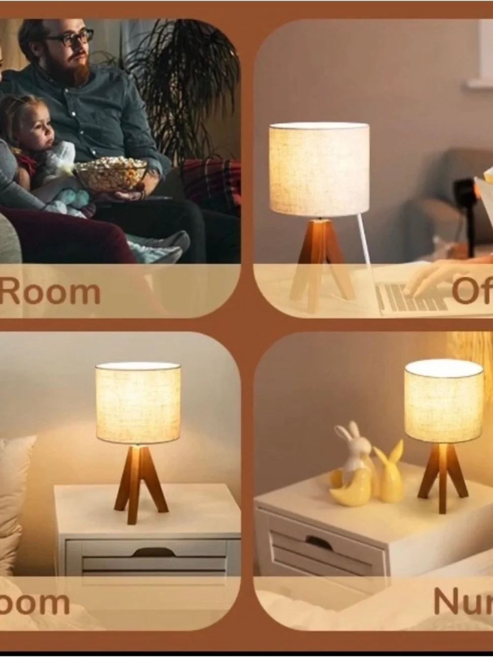 EDISHINE Wood Tripod Small Table Lamp Nightstand Lamp Linen Beige Lampshade
